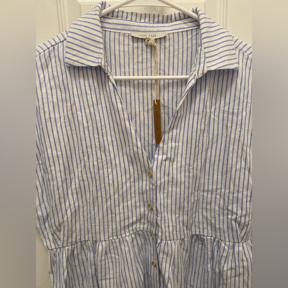 3/$25! NEW! Women’s Boutique Classic Carol Button Up Striped Linen Peplum Top M - Picture 8 of 16